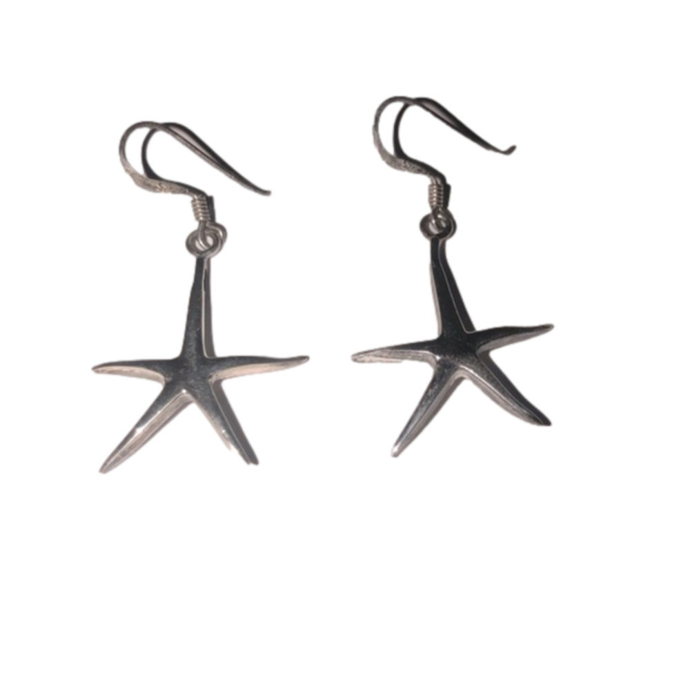 VINTAGE Starfish Dangle Shephard Hook Earrings Sterling Silver 1”